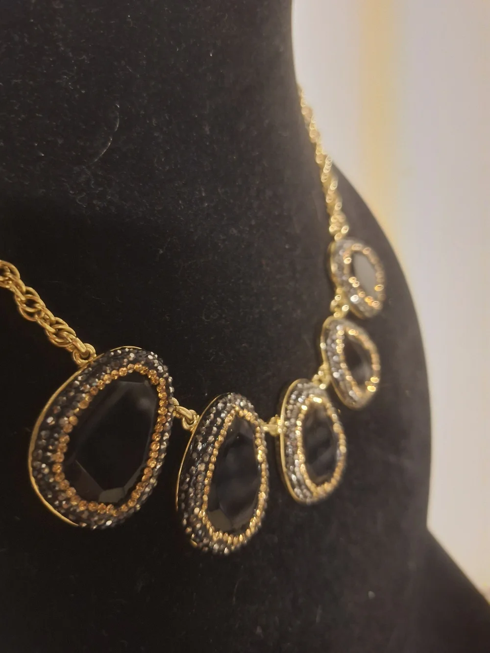 Talbots Gold-Tone Black Teardrop Statement Necklace
